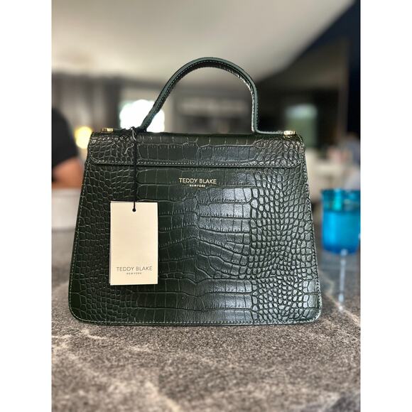 Teddy Blake Ella Croc Embossed Handbag – Verde Green with Gold Hardware, 14"-NWT - Picture 2 of 6